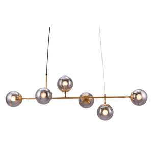 Homeroots Gold Kitchen Island Six Light Metal Dimmable Ceiling Light With Clear Shades   391905