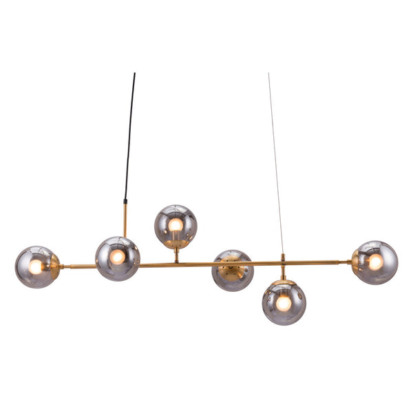 Homeroots Gold Kitchen Island Six Light Metal Dimmable Ceiling Light With Clear Shades   391905
