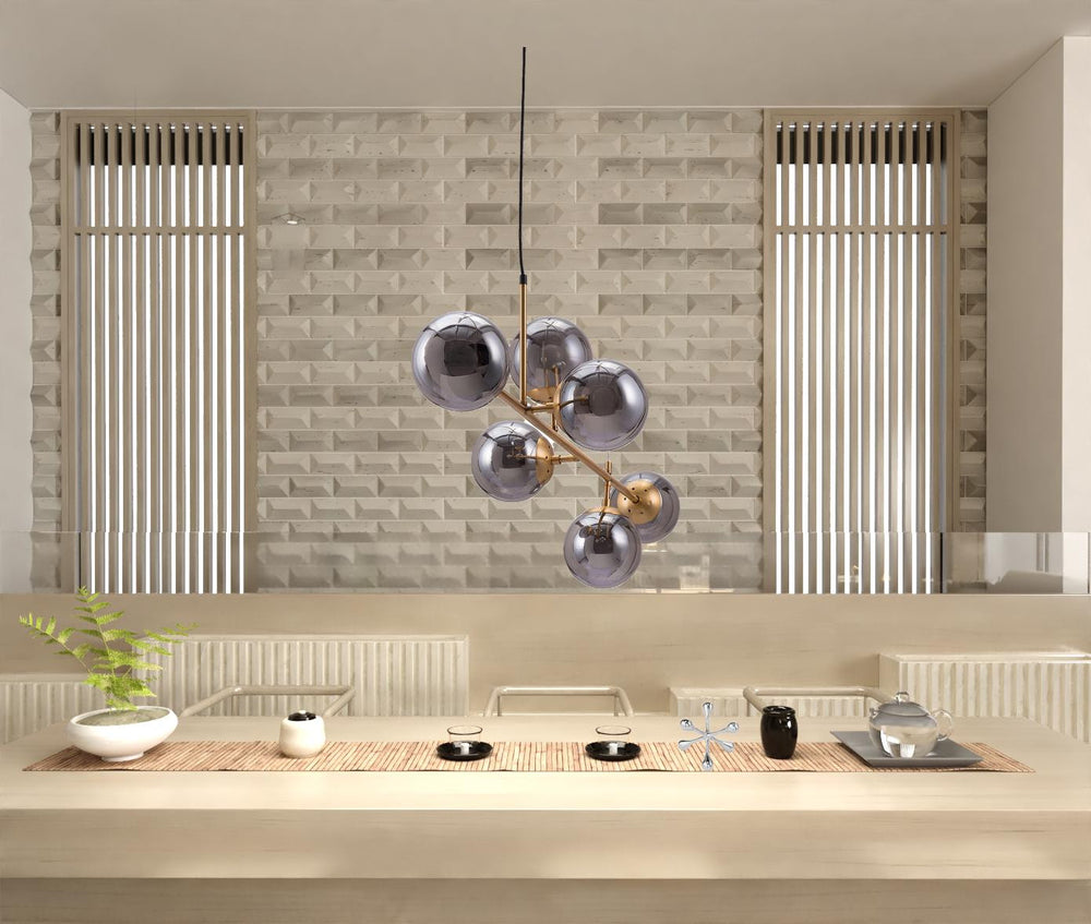 Homeroots Gold Kitchen Island Six Light Metal Dimmable Ceiling Light With Clear Shades   391905