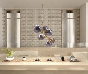 Homeroots Gold Kitchen Island Six Light Metal Dimmable Ceiling Light With Clear Shades   391905