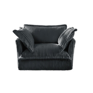 English Elm Slip-covered Deep Seat Armchair Soft Grey Corduroy with Oversized Pillows for Living Room W3041P292344