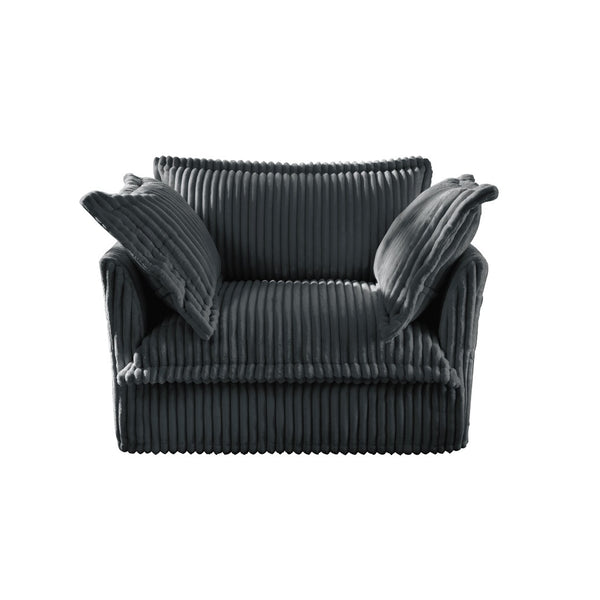 English Elm Slip-covered Deep Seat Armchair Soft Grey Corduroy with Oversized Pillows for Living Room W3041P292344
