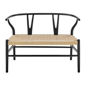 EuroStyle Evelina Loveseat Black Stained Frame and Natural Rush Seat