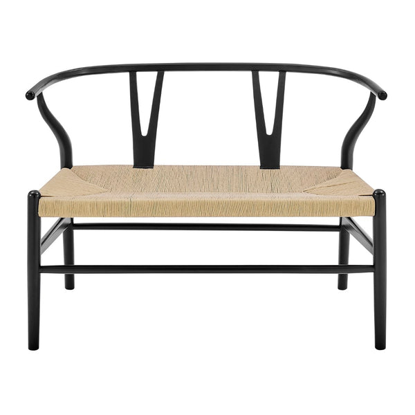 EuroStyle Evelina Loveseat Black Stained Frame and Natural Rush Seat
