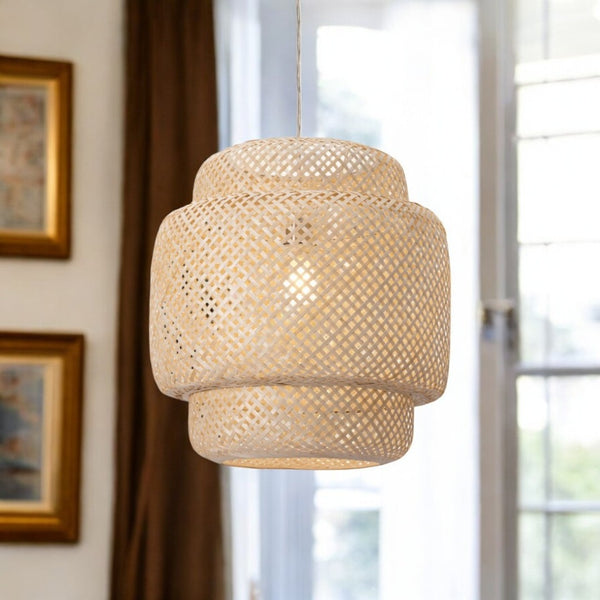 HomeRoots Natural Boho Weave Ceiling Lamp – Elegant Straw Design with Gold Frame for Cozy Ambient Lighting 391924