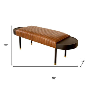 HomeRoots Warm Brown Leather and Solid Wood Entryway Bench – Stylish Seating with Durable Craftsmanship & Versatility 391925
