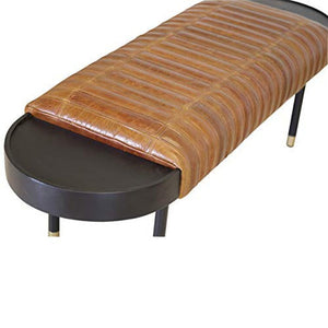Homeroots Warm Brown Leather And Solid Wood Bench  Solid Wood 391925