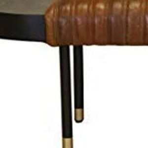 HomeRoots Warm Brown Leather and Solid Wood Entryway Bench – Stylish Seating with Durable Craftsmanship & Versatility 391925