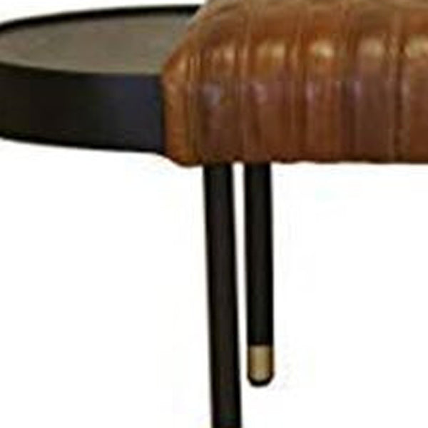 Homeroots Warm Brown Leather And Solid Wood Bench  Solid Wood 391925