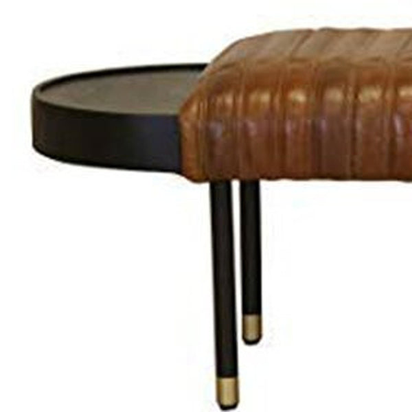 Homeroots Warm Brown Leather And Solid Wood Bench  Solid Wood 391925