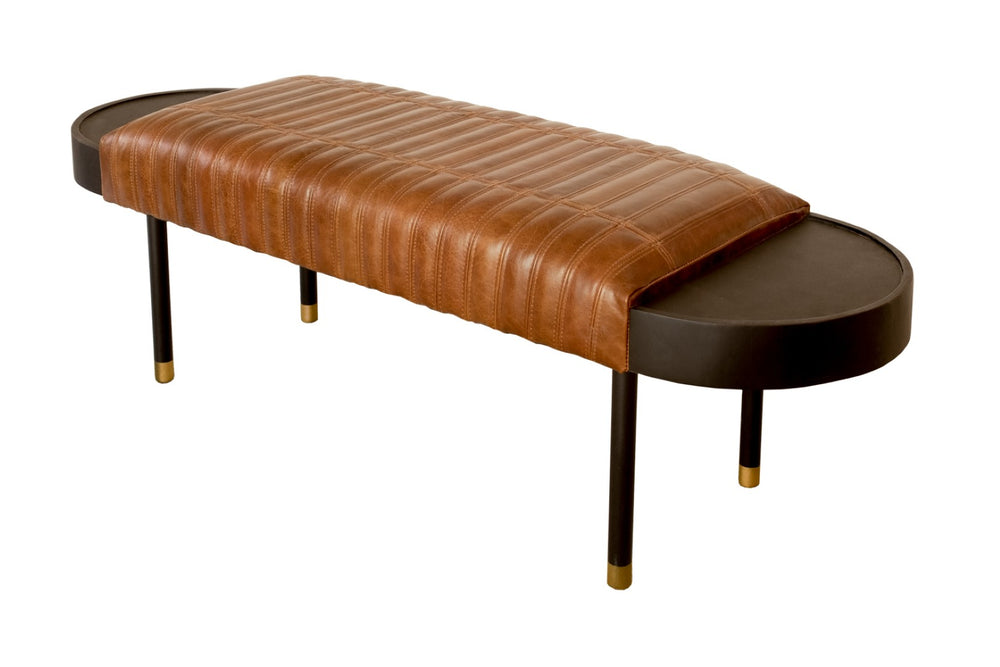 HomeRoots Warm Brown Leather and Solid Wood Entryway Bench – Stylish Seating with Durable Craftsmanship & Versatility 391925