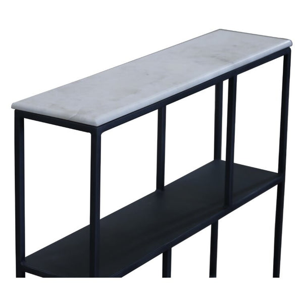 Homeroots 30" Black And White Iron Three Tier Geometric Bookcase   391926