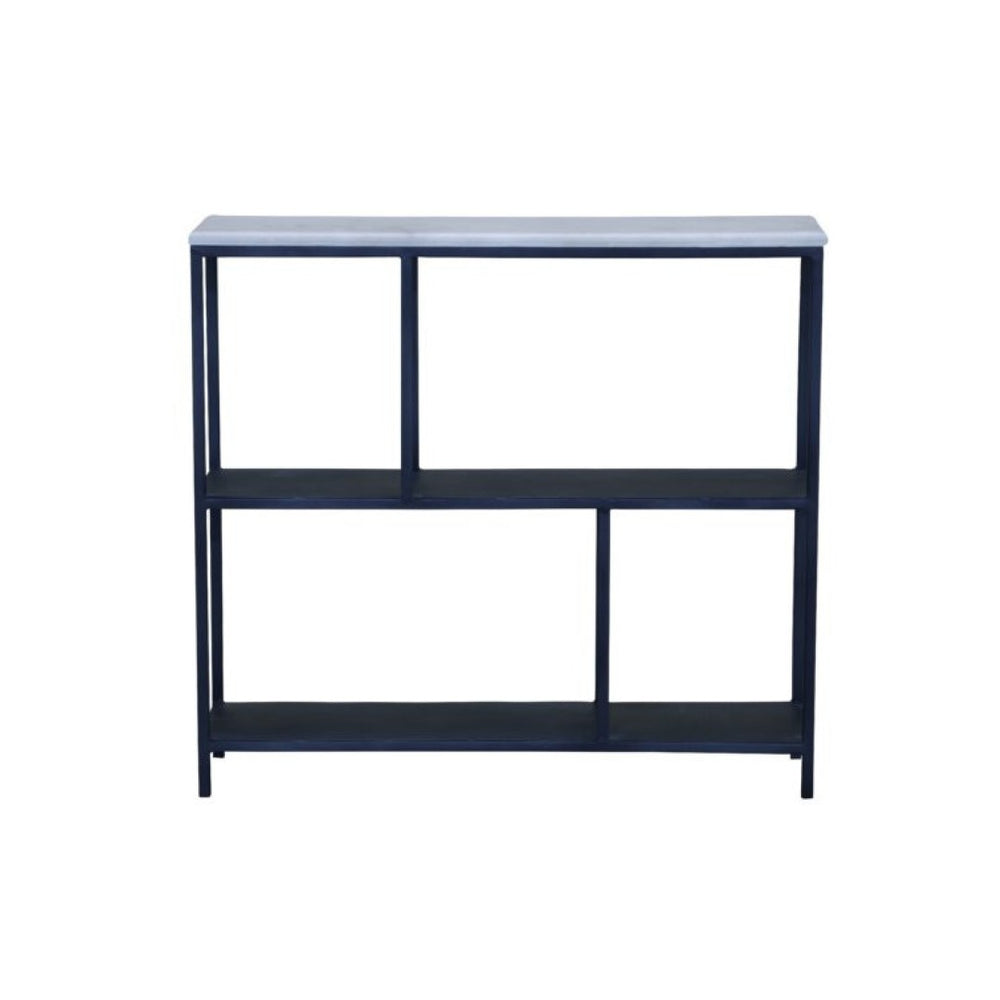 HomeRoots 30" Black and White Iron Geometric Bookcase - Modern Three-Tiered Display Shelf for Stylish Storage 391926