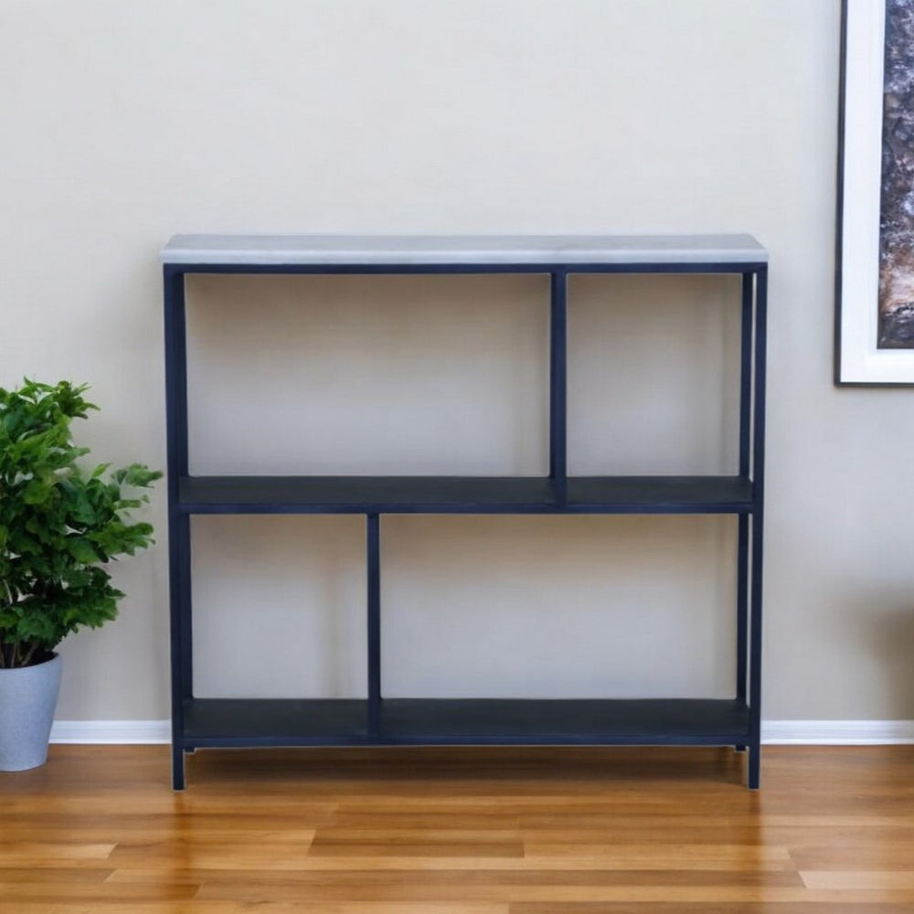 HomeRoots 30" Black and White Iron Geometric Bookcase - Modern Three-Tiered Display Shelf for Stylish Storage 391926