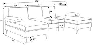 English Elm Polyester Blend U-shape Sectional with Double Chaise and Black Metal Legs B2748S00039