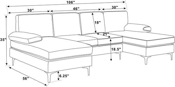 English Elm Polyester Blend U-shape Sectional with Double Chaise and Black Metal Legs B2748S00039
