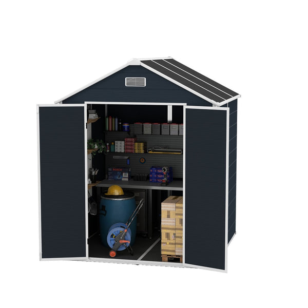 English Elm Campcraft Resin Storage Shed 6x6 Ft with Thick Pp Panels Uv Resistant Lockable W1598S00026