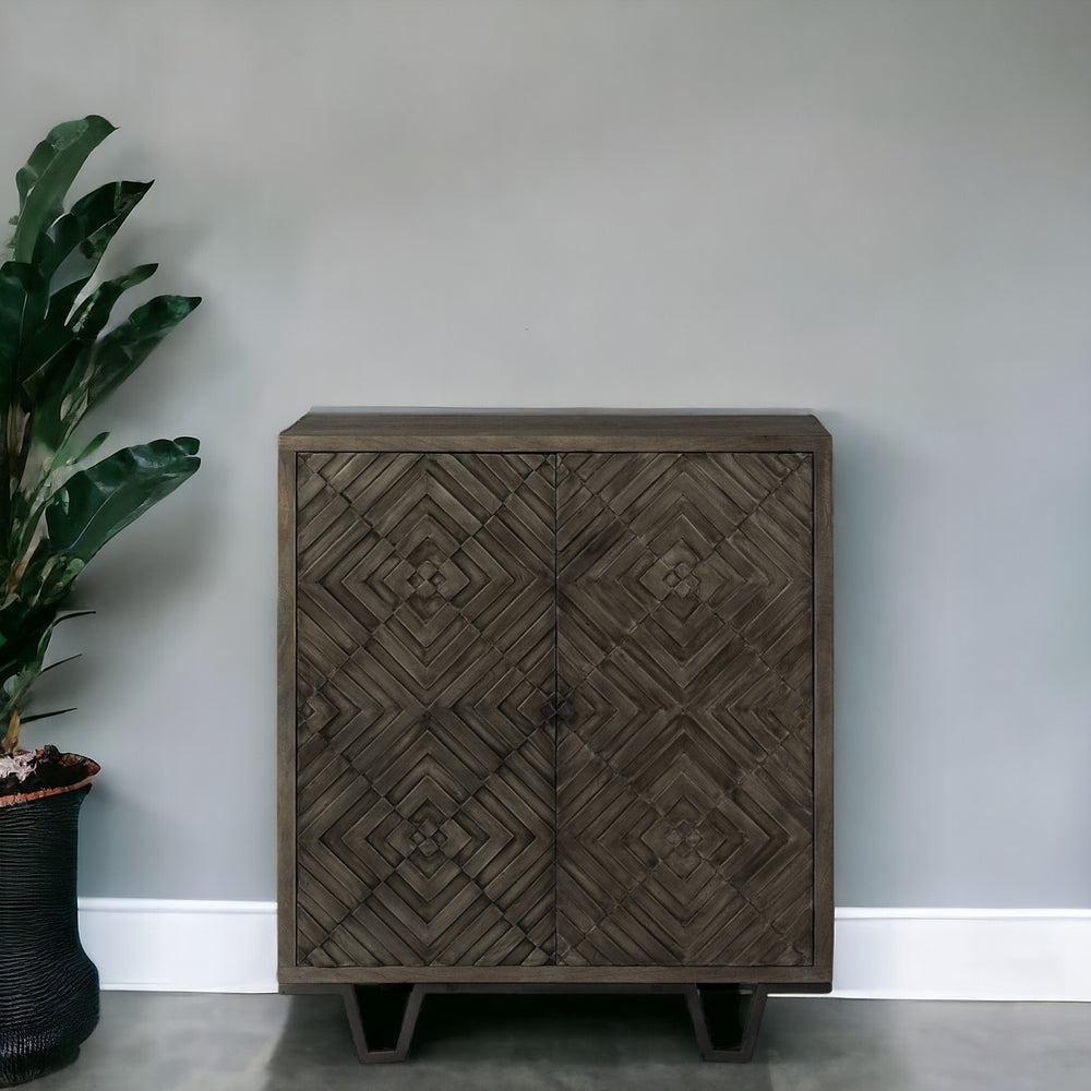 Homeroots 16" Black And Dark Brown Accent Cabinet With One Shelf  Solid Wood 391967