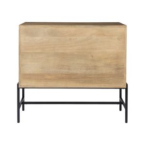 HomeRoots 36" Natural Solid Wood Sideboard with Glass Doors - Elegant Storage & Display for Any Room 391975