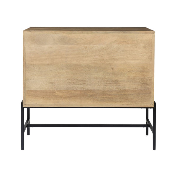 HomeRoots 36" Natural Solid Wood Sideboard with Glass Doors - Elegant Storage & Display for Any Room 391975