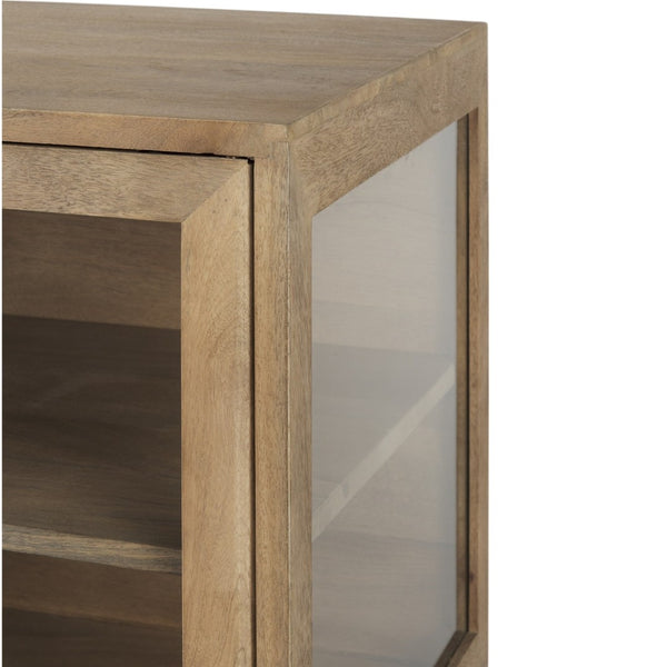 HomeRoots 36" Natural Solid Wood Sideboard with Glass Doors - Elegant Storage & Display for Any Room 391975
