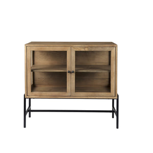 HomeRoots 36" Natural Solid Wood Sideboard with Glass Doors - Elegant Storage & Display for Any Room 391975
