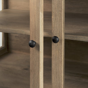 HomeRoots 36" Natural Solid Wood Sideboard with Glass Doors - Elegant Storage & Display for Any Room 391975