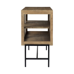 HomeRoots 36" Natural Solid Wood Sideboard with Glass Doors - Elegant Storage & Display for Any Room 391975
