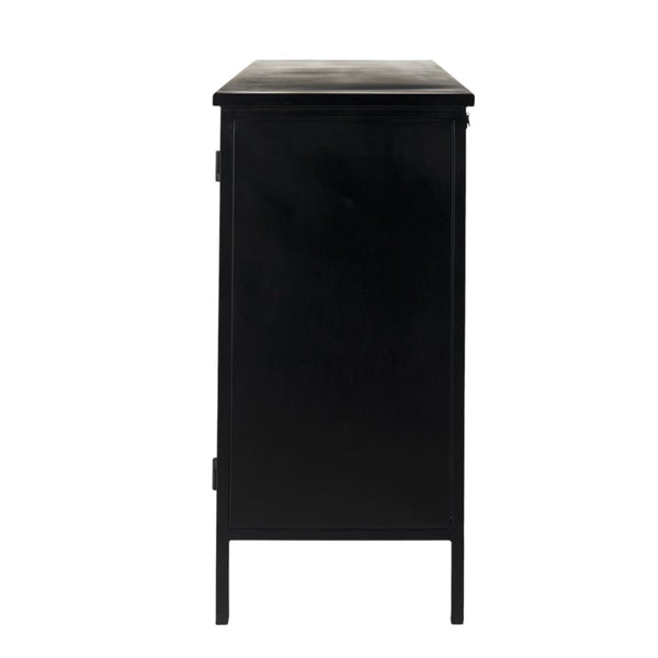 HomeRoots 41" Black Iron Sideboard with Glass Doors - Modern Storage Solution for Home Organization & Style 391981