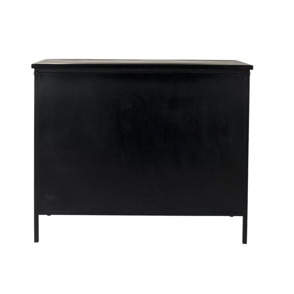 HomeRoots 41" Black Iron Sideboard with Glass Doors - Modern Storage Solution for Home Organization & Style 391981