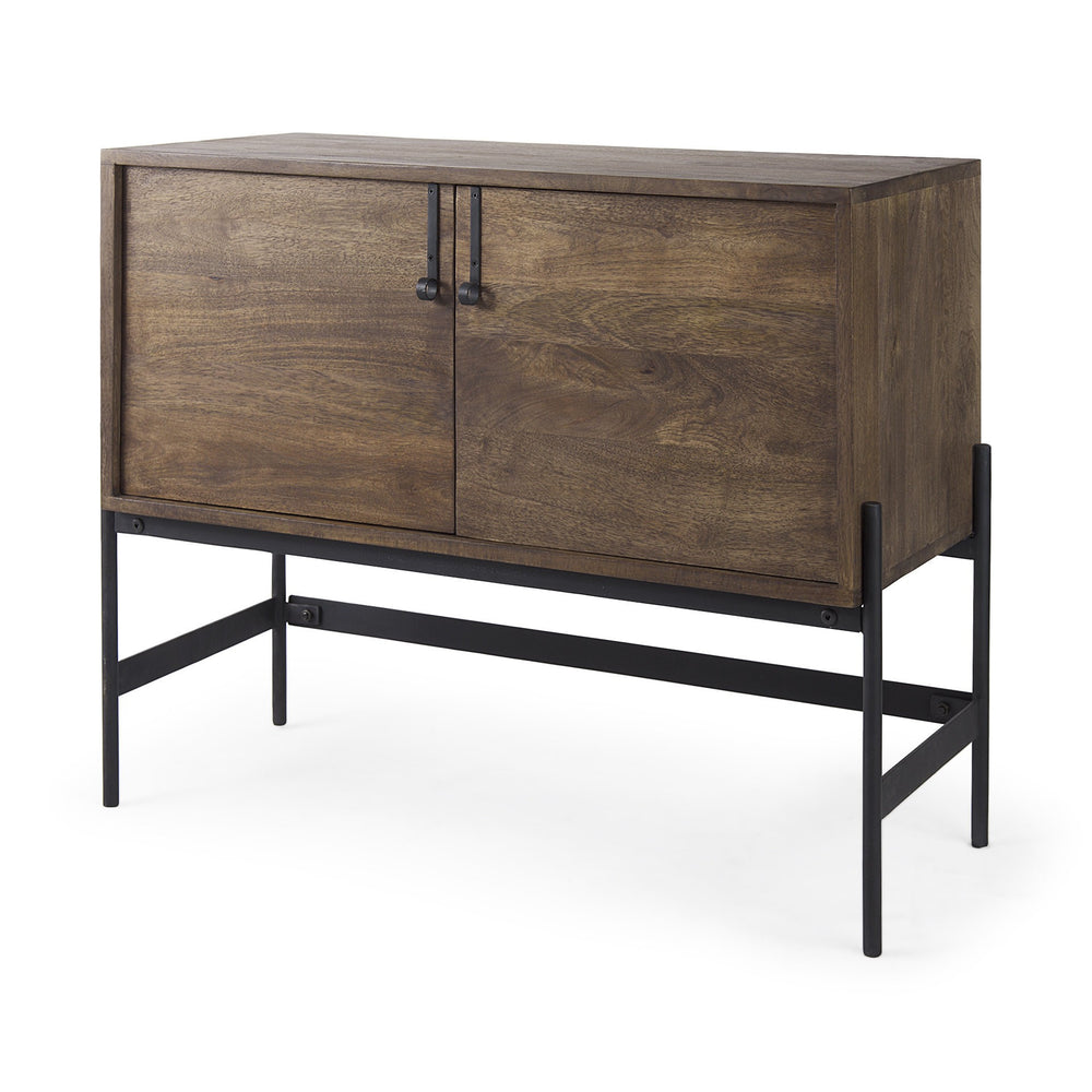 Homeroots Dark Brown Two Door Cabinet With Metal Legs   391990