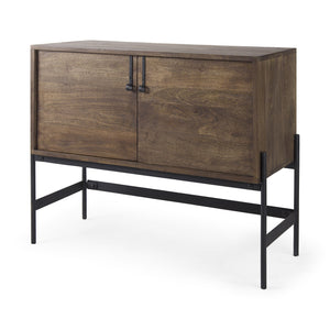 Homeroots Dark Brown Two Door Cabinet With Metal Legs   391990