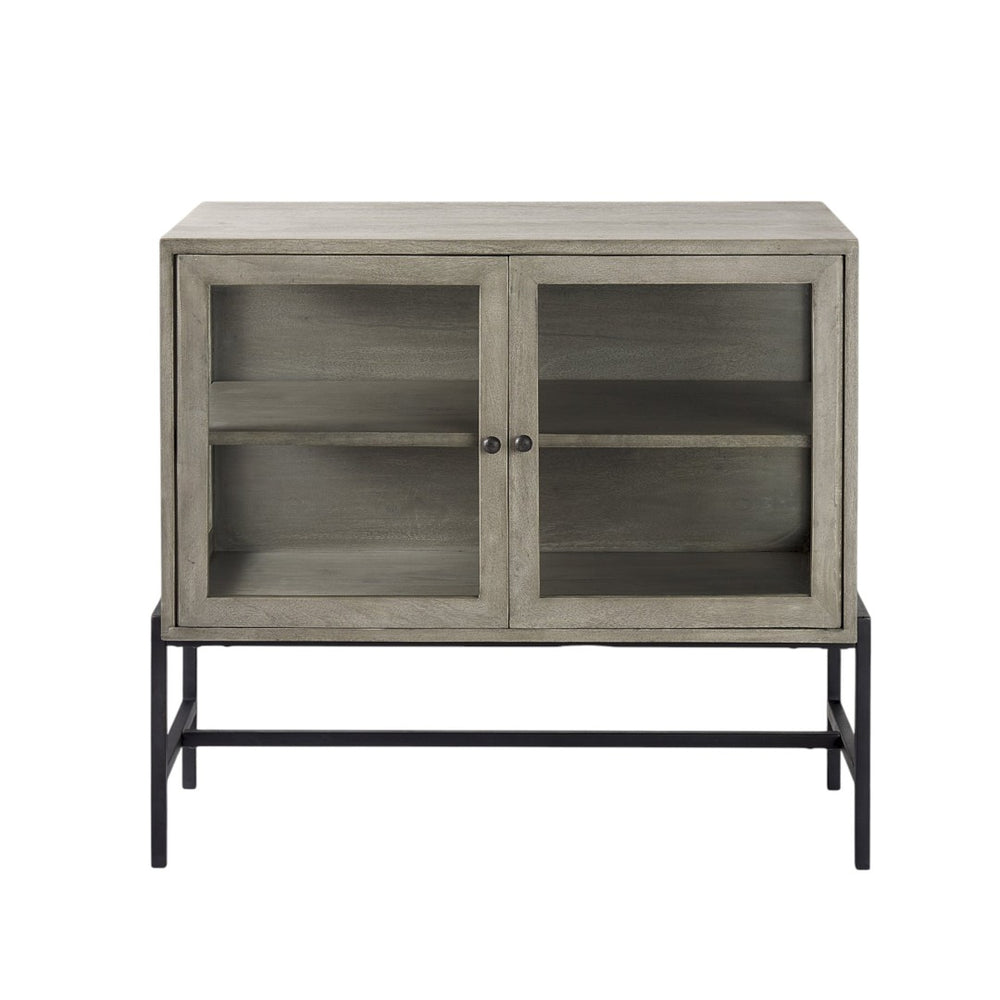 HomeRoots 38" Solid Wood Sideboard with Elegant Glass Doors - Modern Storage Solution for Any Room Gray 391991