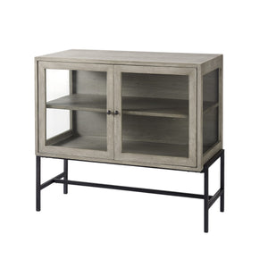 Homeroots 38" Gray Solid Wood Sideboard With Two Glass Doors Gray  391991