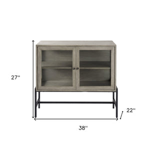Homeroots 38" Gray Solid Wood Sideboard With Two Glass Doors Gray  391991