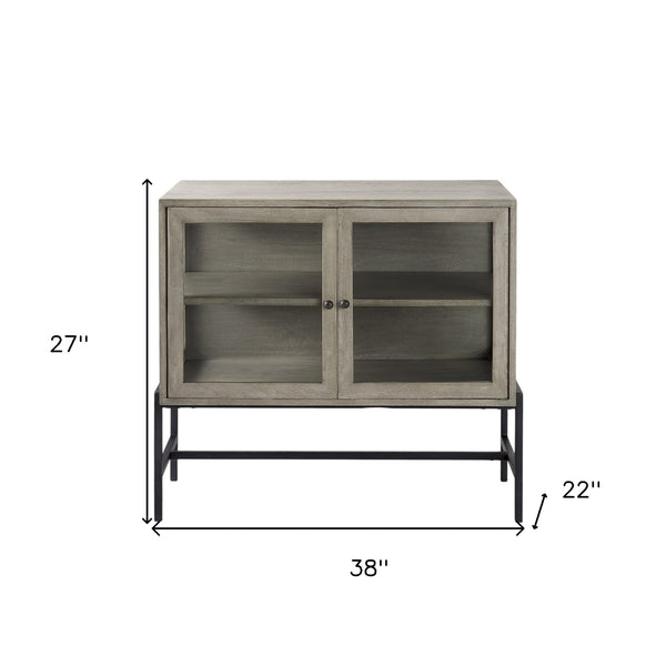 Homeroots 38" Gray Solid Wood Sideboard With Two Glass Doors Gray  391991