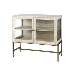 Homeroots 38" White Solid Wood Sideboard With Two Glass Doors White  391992