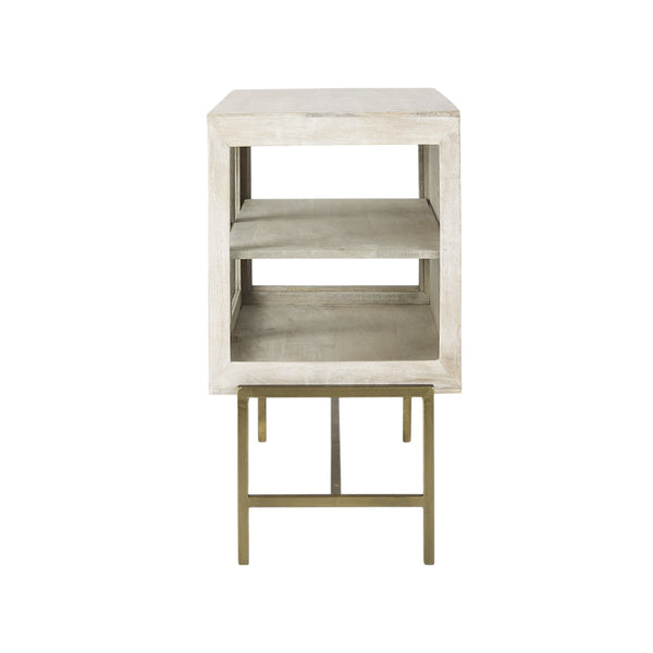 Homeroots 38" White Solid Wood Sideboard With Two Glass Doors White  391992