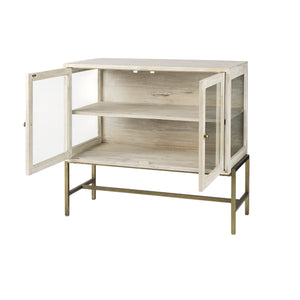 Homeroots 38" White Solid Wood Sideboard With Two Glass Doors White  391992