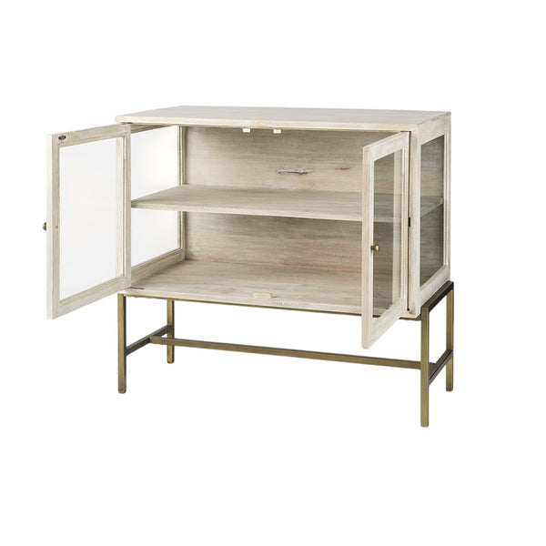 Homeroots 38" White Solid Wood Sideboard With Two Glass Doors White  391992