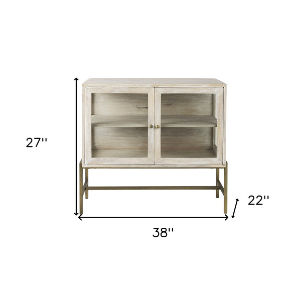 Homeroots 38" White Solid Wood Sideboard With Two Glass Doors White  391992