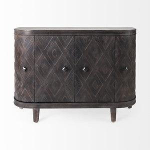 Homeroots Curved Dark Brown Diamond Pattern Four Door Cabinet   391996