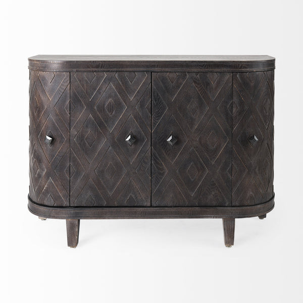 Homeroots Curved Dark Brown Diamond Pattern Four Door Cabinet   391996