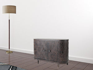 Homeroots Curved Dark Brown Diamond Pattern Four Door Cabinet   391996