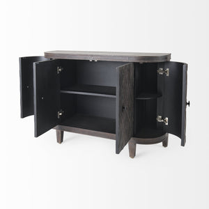 Homeroots Curved Dark Brown Diamond Pattern Four Door Cabinet   391996