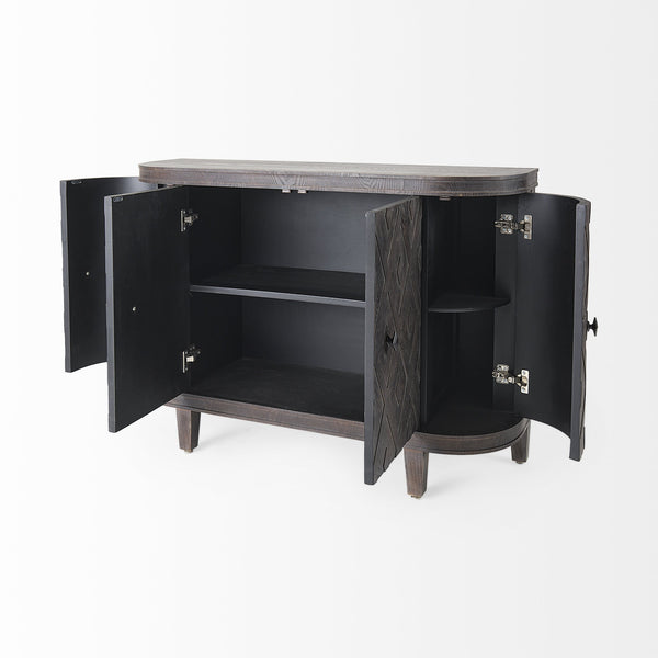 Homeroots Curved Dark Brown Diamond Pattern Four Door Cabinet   391996