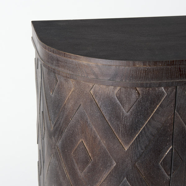 Homeroots Curved Dark Brown Diamond Pattern Four Door Cabinet   391996