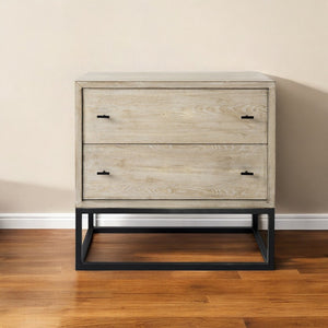 HomeRoots 32" Natural Solid Wood Two Drawer Sideboard - Stylish Storage Solution for Any Room Decor & Needs 391998