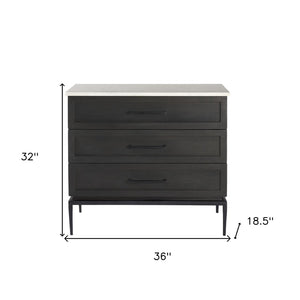 HomeRoots 36" Black and White Dresser with Marble Top - Stylish Three Drawer Storage for Any Room Decor 391999