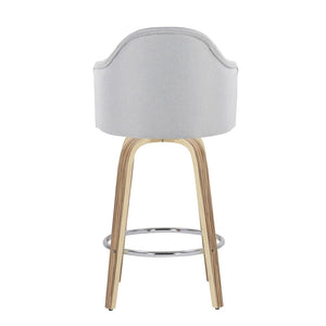 English Elm Fixed-height Swivel Counterstools Mahogany Wood Chrome Footrest Velvet Seat Set of 2 Light Grey B202S01781